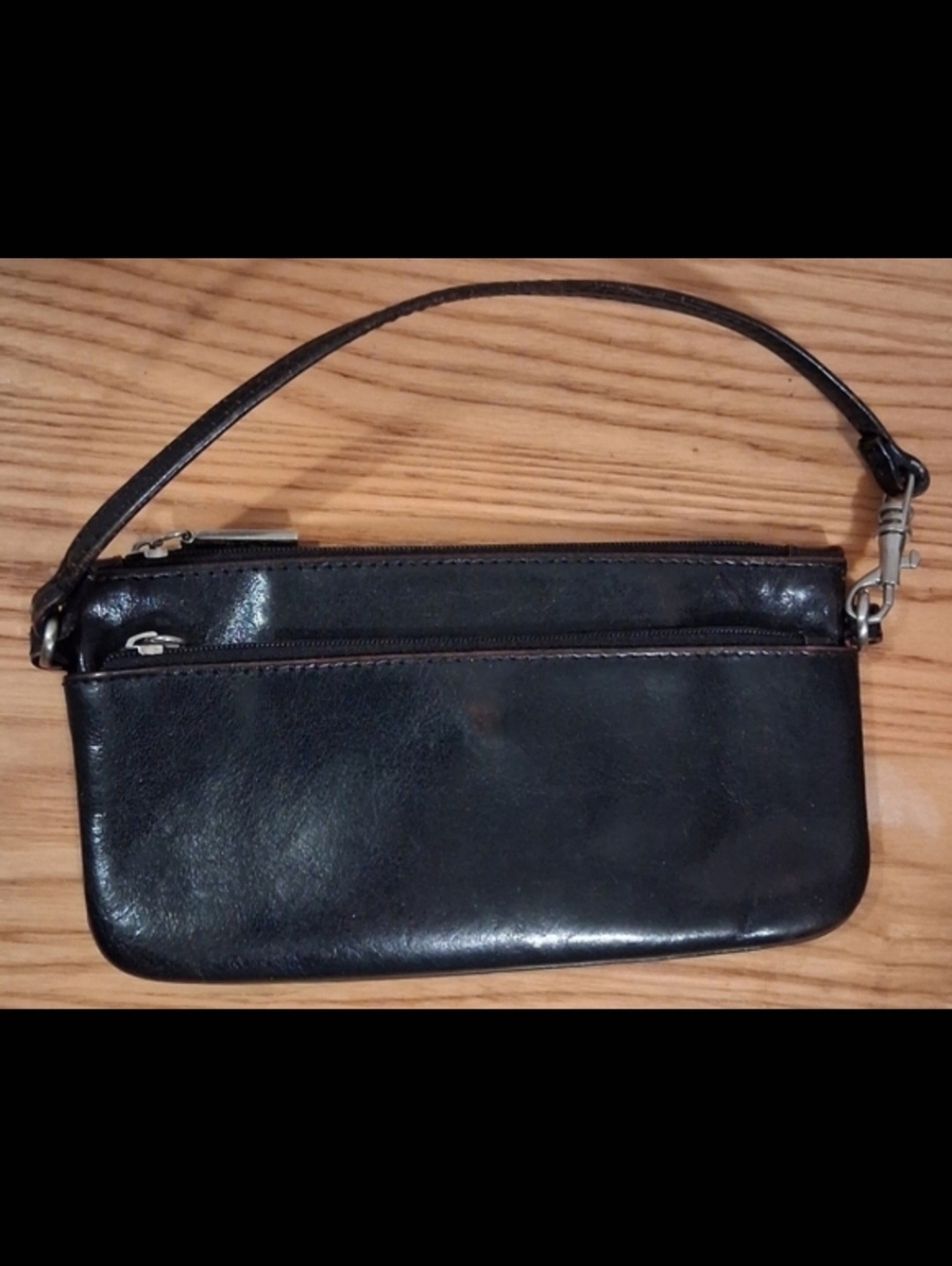 Hobo International Alto Black Smooth Leather Duo Zip Area Wristlet Wallet Bag